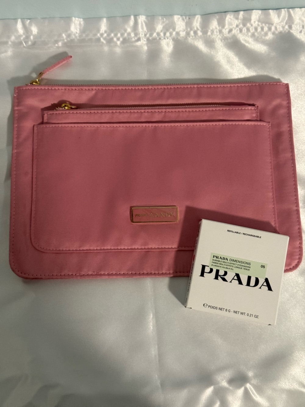 Prada Candy Pink Cosmetic Bag Set w/refillable Prada Eyeshadow and mirror pallet
